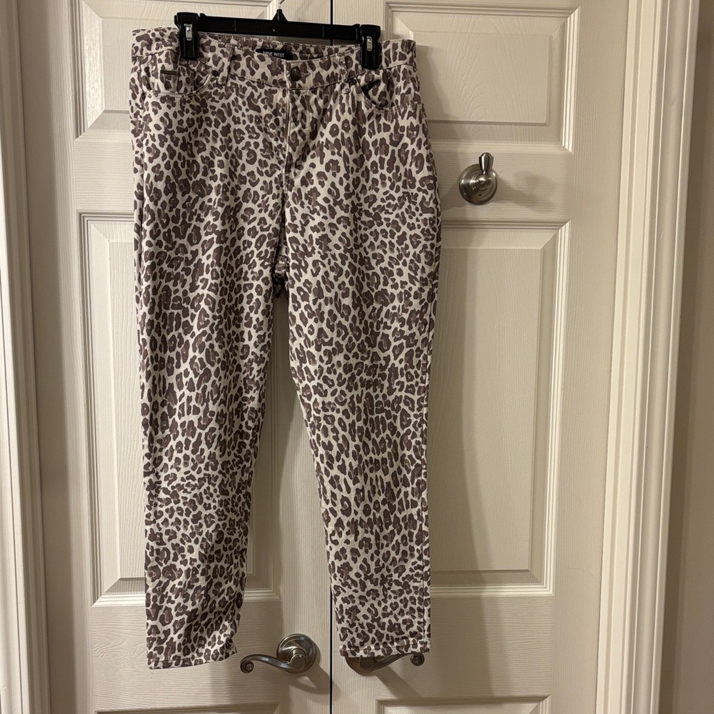 Nine West Leopard Print Straight-Leg Pants in Taupe & Cream